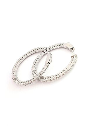 Pırlanta Işıltısında Zirkon Taşlı 925 ayar Gümüş Lüks Halka Küpe 