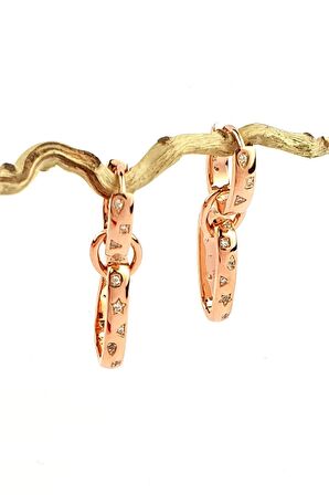 Zirkon Taş Detaylı 925ayar Gümüş Rose Halka Küpe