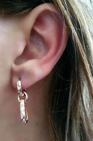 Zirkon Taş Detaylı 925ayar Gümüş Rose Halka Küpe