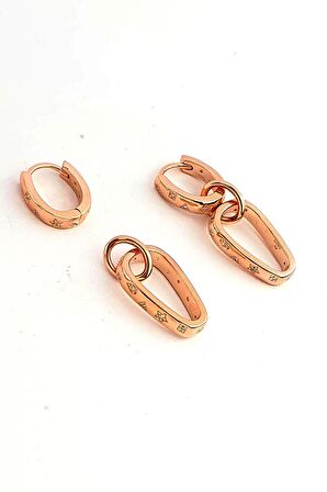 Zirkon Taş Detaylı 925ayar Gümüş Rose Halka Küpe