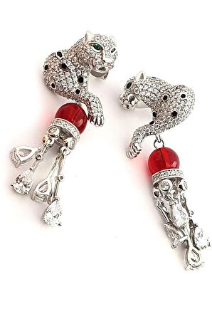 Pırlanta Işıltısında Zirkon Taşlı 925 ayar Gümüş Lüks Kaplan Küpe