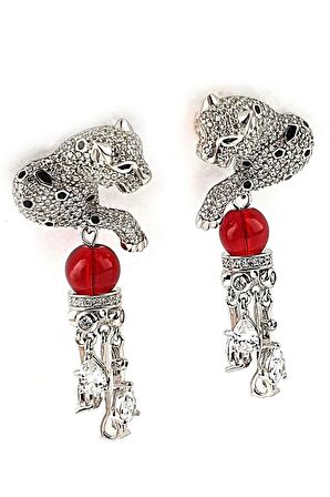 Pırlanta Işıltısında Zirkon Taşlı 925 ayar Gümüş Lüks Kaplan Küpe