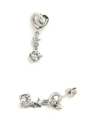 Pırlanta parlaklığında Zirkon Taşlı 925ayar Gümüş Kalp Figürlü Küpe