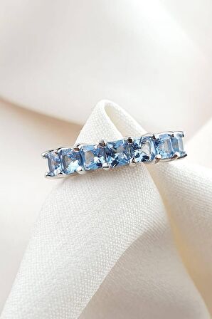 Sky Diamond Blue Creative Sapphire 925 ayar Gümüş Sıra Taş Yüzük 