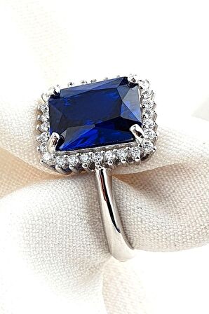 Sky Diamond Blue Creative Sapphire 925 ayar Gümüş Lüks Yüzük 