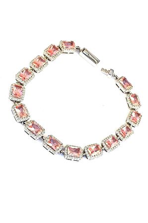 Sky Diamond Pink Morganit Taşlı 925ayar Gümüş Lüks Su Yolu Bileklik
