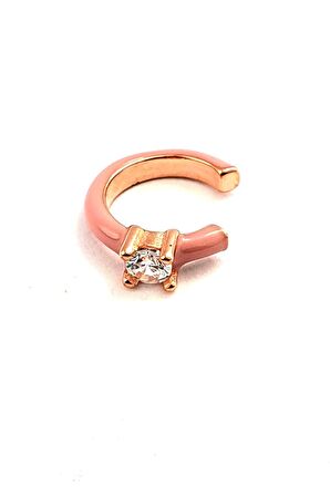 pembe mineli zirkon taş detaylı 925ayar gümüş rose sıkıştırmalı kıkırdak küpesi 