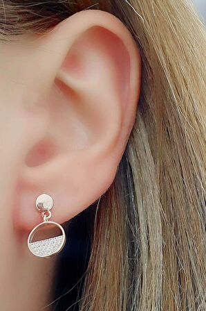 Pırlanta Işıltısında Zirkon Taşlı 925 ayar Gümüş Rose Minimal Küpe 