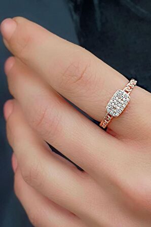 Zirkon Taş Detaylı 925ayar Gümüş Rose Şarnel Yüzük