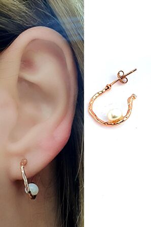 İncili 925ayar Gümüş Rose Yarım Halka Tasarım Küpe 1.5 cm