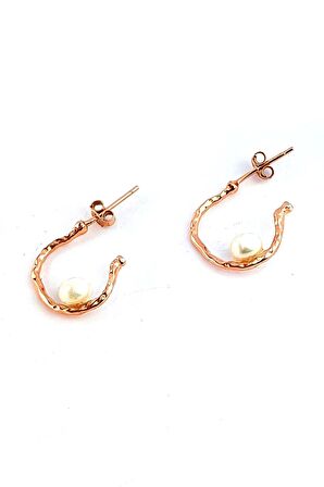 İncili 925ayar Gümüş Rose Yarım Halka Tasarım Küpe 1.5 cm