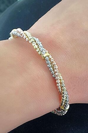 3 Renk Altın İşçiliğinde 925 ayar Gümüş Dorika Bileklik