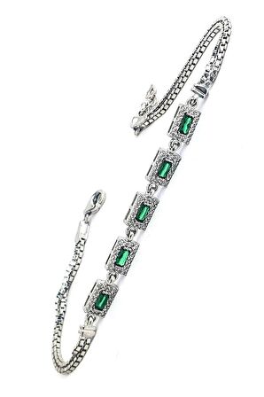 Yeşil Baget Zirkon Taşlı 925ayar Gümüş Bileklik