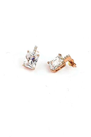 Pırlanta parlaklığında Swarovski Taşlı 925ayar Gümüş Üzerine Rose Altın Kaplama Baget Küpe