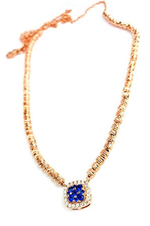 Lacivert Zirkon Taşlı 925 ayar Gümüş Rose Dorika Kolye