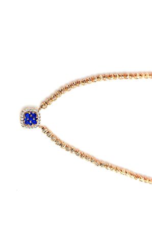 Lacivert Zirkon Taşlı 925 ayar Gümüş Rose Dorika Kolye