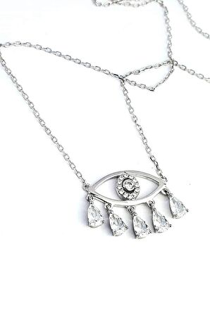 Zirkon Taşlı 925 ayar Gümüş Göz Kolye 