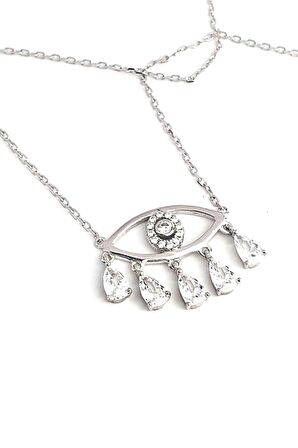 Zirkon Taşlı 925 ayar Gümüş Göz Kolye 