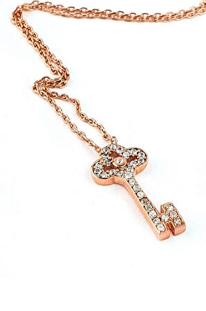 Zirkon Taşlı 925 ayar Gümüş Rose Anahtar kolye