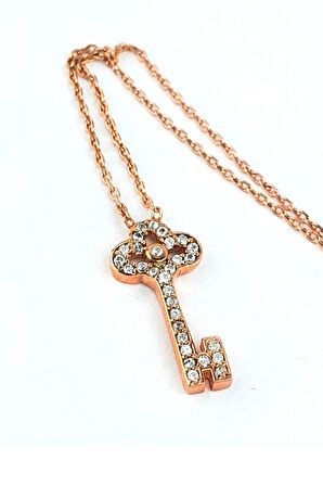 Zirkon Taşlı 925 ayar Gümüş Rose Anahtar kolye