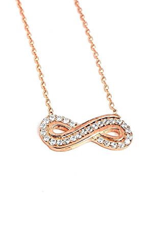 Zirkon Taşlı 925ayar Gümüş Rose Sonsuzluk Kolye