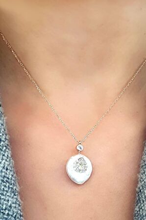 uğur böceği figürlü Barok İncili 925 ayar Gümüş Rose Kolye