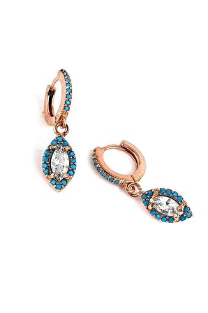 Turkuaz taşlı 925 ayar gümüş rose damla küpe