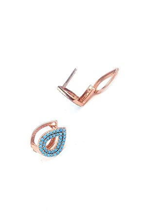 Turkuaz Taşlı 925 ayar Gümüş Rose Damla Küpe