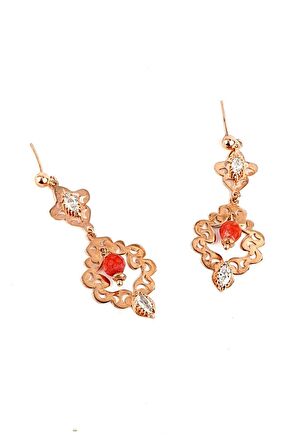 Mercan taşlı 925 ayar Gümüş Rose Tasarım Küpe