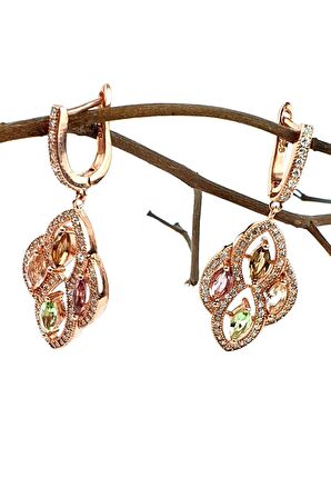 Sitrin Dumanlı kuvars peridot Ametist taşlı 925 ayar gümüş rose lüks küpe