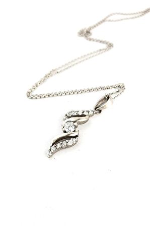 Zirkon Taşlı 925 ayar Gümüş Tasarım Kolye  