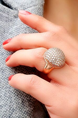 Zirkon Taşlı 925 ayar Gümüş Rose Bombeli Yüzük