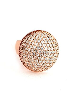 Zirkon Taşlı 925 ayar Gümüş Rose Bombeli Yüzük