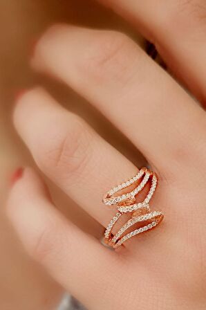 Zirkon Taşlı 925ayar Gümüş Rose Modern Yüzük 