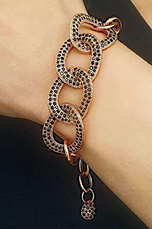 İtalyan Oniks Taşlı 925ayar Gümüş Rose Gurmet Bileklik 