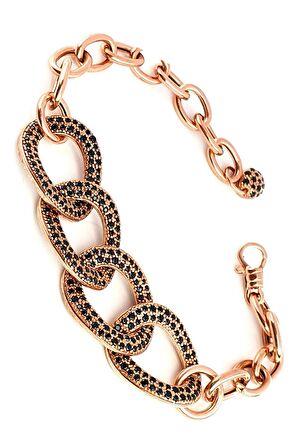 İtalyan Oniks Taşlı 925ayar Gümüş Rose Gurmet Bileklik 