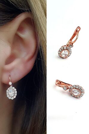 Zirkon Taşlı 925 ayar Gümüş Rose Küpe