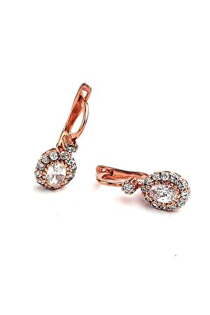 Zirkon Taşlı 925 ayar Gümüş Rose Küpe