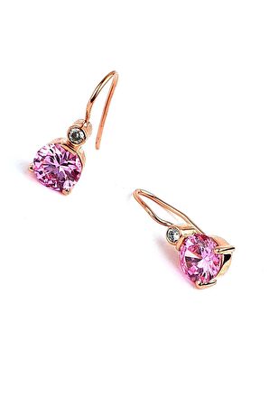 Pembe Zirkon Taşlı 925 ayar Gümüş Rose Küpe 