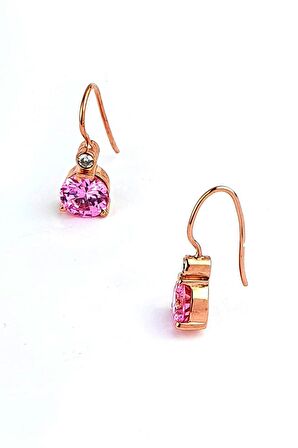 Pembe Zirkon Taşlı 925 ayar Gümüş Rose Küpe 