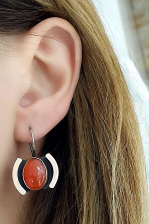 Tasarım El işi 925 ayar Gümüş Akik Taşlı Küpe 