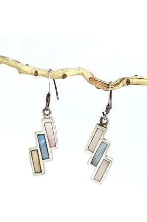 Renkli Sedef Taşlı 925 ayar Gümüş Tasarım Küpe