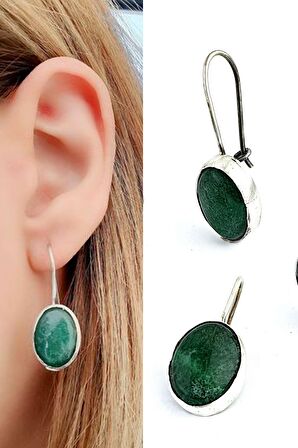 Yeşim Taşlı 925 ayar Gümüş Tasarım Doğal Taş Küpe 