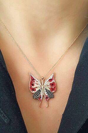 Mine İşçiliği Kelebek Figürlü 925 ayar gümüş rose kolye