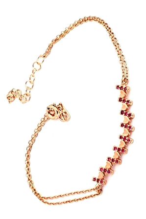 Pembe Zirkon Taşlı 925ayar Gümüş Rose Kalpli Bileklik 