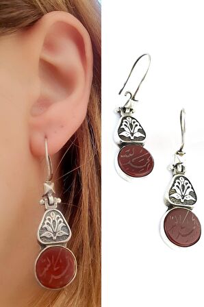 Akik Taşlı 925 ayar Gümüş Tasarım Küpe 