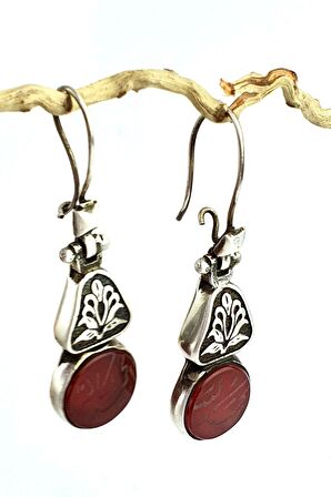 Akik Taşlı 925 ayar Gümüş Tasarım Küpe 