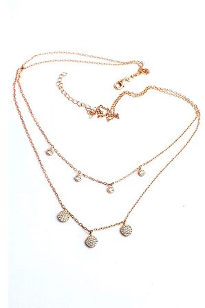 Swarovski Taşlı 925 ayar Gümüş Rose İkili Kolye 