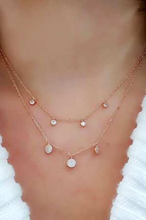 Swarovski Taşlı 925 ayar Gümüş Rose İkili Kolye 