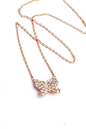 Kelebek Figürlü 925 ayar Gümüş Rose Minimal kolye